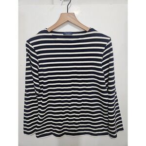 Saint James Breton Striped Long Sleeve Shirt Navy Cream Made in France Small